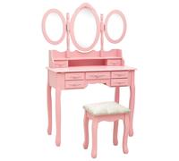 Coiffeuse et Tabouret et Miroir Pliable en 3 Rose Maquillage Cosmétique vidaXL
