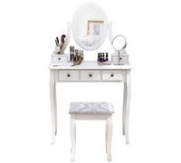 Coiffeuse et tabouret style baroque 5 tiroirs miroir pivotant blanc