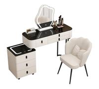 Coiffeuse Étoilée avec Miroir Lumineux LED 3C & Plateau Marbre - Coiffeuse Comprend Chaise Confort + Meuble Amovible - Cadeau Fêtes Parfait pour Épouse/Fille