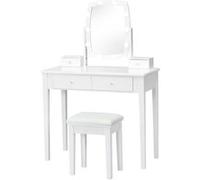 coiffeuse giantex 10 ampoules LED à intensité variable, miroir pivotant à 360 degrés avec 4 tiroirs de rangement blanc Blanc G