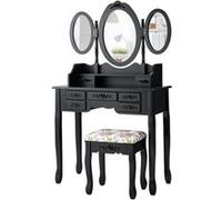 coiffeuse giantex avec miroirs pliable, noir, table de maquillage avec tabouret capitonné, 7 ttiroirs et 1 etagère ouverte Noir G