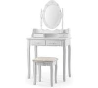 COSTWAY Coiffeuse,Table de Maquillage avec Miroir Oval et 10 Ampoules LED à Intensité Variable 4 Tiroirs 1 Tabouret Blanche