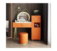 coiffeuse Grand bureau avec tiroirs, miroirs et tabourets, ensemble de maquillage moderne avec armoire de rangement, coiffeuse de maquillage for chambre à coucher marchand de vanité(Orange)
