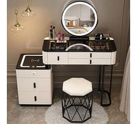Coiffeuse grise moderne avec miroir LED et station de chargement sans fil et haut-parleur Bluetooth pour chambre à coucher