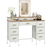 HOMCOM Coiffeuse avec Miroir et lumières LED 3 Couleurs, Table de Maquillage avec 10 tiroirs en Tissu, Pieds en Acier, Style Moderne, 118,5 x 39,5 x 140 cm, Effet Bois Naturel