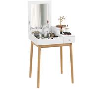 Coiffeuse - HOMCOM - avec miroir table maquillage moderne 2 tiroirs miroir rabattable - bois - 60x50x85,5cm - blanc