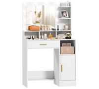 Coiffeuse - HOMCOM - miroir et 10 lumières LED - tiroir, placard et étagères ouvertes - MDF - 80x40x135cm - blanc