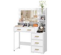 Coiffeuse - HOMCOM - miroir et 9 lumières LED - 4 tiroirs et 6 compartiments ouverts - 100 x 40 x 138 cm - blanc