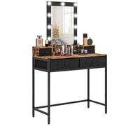 Coiffeuse HOMCOM Table de maquillage Miroir LED réglable intégré - pied en métal Noir - 4 tiroirs en tissu - Aspect bois foncé