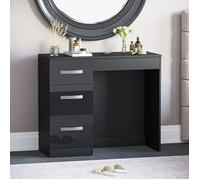Coiffeuse Hulio noire haute brillance avec 3 tiroirs - Bureau maquillage, meuble de chambre