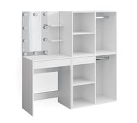 Coiffeuse Isabelle 140cm avec miroir guirlande LED et 2 meubles d'appoint Blanc Vicco 34453