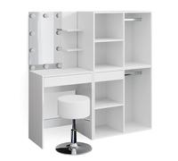 Coiffeuse Isabelle 140cm avec miroir guirlande LED tabouret et 2 meubles d'appoint Blanc Vicco 34455