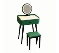 Coiffeuse Italienne avec Miroir & Tabouret, Plateau en Pierre, Compacte | 2-en-1 maquillage & bureau, 3 couleurs de lumièra, similicuir résistant, pieds acier, verre feuilleté(Green,60cm)