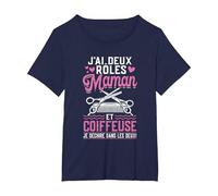 Coiffeuse - J'Ai Deux Rôles Maman Coiffeuse T-Shirt, Femme Grandes Tailles, Bleu Marine, 6X