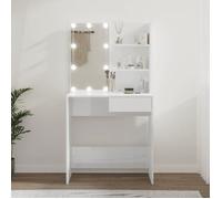 vidaXL Coiffeuse avec LED Table cosmétique Miroir Rangement Blanc brillant 74,5x40x141 cm