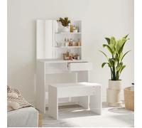 Coiffeuse - Kaptafelset - 74,5x40x141 cm - Blanc brillant - Bois d'ingénierie - Miroir inclus