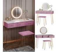 Coiffeuse Layla, 100cm avec éclairage LED et tabouret, Rose, Vicco 38503