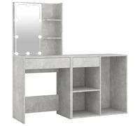 Coiffeuse Led Avec Armoire, Gris Béton, Miroir, Éclairage Usb Et Rangement, Style Moderne, Marron