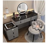 Coiffeuse LED avec chargeur sans fil Bluetooth et tabouret mobile - Grande coiffeuse de 80 cm avec miroir pour chambre à coucher élégante