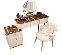 Coiffeuse LED avec chargeur sans fil Bluetooth et tabouret mobile - Grande coiffeuse de 80 cm avec miroir pour chambre à coucher élégante