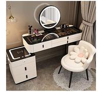 Coiffeuse LED avec chargeur sans fil Bluetooth et tabouret mobile - Grande coiffeuse de 80 cm avec miroir pour chambre à coucher élégante