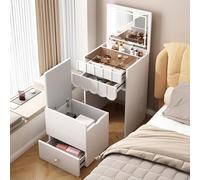 Coiffeuse LED Moderne avec Table de Maquillage Rabattable, Chaise pivotante et Rangement dissimulé - Coiffeuse compacte pour Chambre ou Petits espaces - Blanc 15,7"