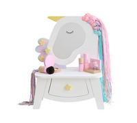 Teamson Kids Dreamy Coiffeuse Licorne Enfant avec Miroir, tiroir Rangement, Crochets étoile, mèches à coiffer, 5 Accessoires Maquillage Jouet, Jeu d’Imitation