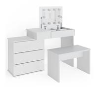 Vicco Coiffeuse Lotos, Blanc, 117 cm avec éclairage LED et Banc