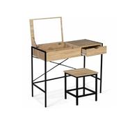 IDMarket – Coiffeuse Luis – Miroir rabattable avec tabouret – Design industriel