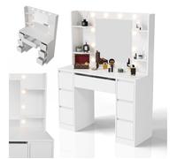Juskys Coiffeuse Malia Blanche avec Miroir LED, 7 tiroirs, 3 Modes d’éclairage, Grand Espace de Rangement, Design Moderne, compacte & Facile à Nettoyer - idéale pour Maquillage