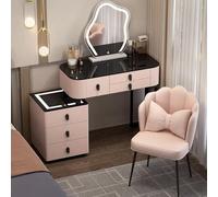 Coiffeuse Meedlopia avec Miroir éclairé, 3 Couleurs Lumières Réglables, Tabouret Rembourré, Grands Tiroirs pour Femmes et Filles