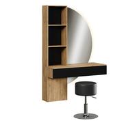 Vicco Coiffeuse Melora, Chêne/Noir, 100cm avec Miroir LED et Tabouret, pour Le Rangement des cosmétiques et Accessoires