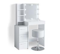 Coiffeuse Meryl, 80cm avec éclairage LED et tabouret, Blanc, , Vicco