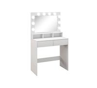 HOMCOM Coiffeuse avec Miroir Hollywood, Table de Maquillage avec tiroirs, 3 Modes d'éclairage, 10 Ampoules, Coiffeuse Moderne pour Chambre à Coucher, Salon, 80 x 40 x 135 cm, Blanc