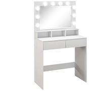 Coiffeuse miroir Hollywood 3 modes - 2 tiroirs, étagère, 3 niches - dim. 80 x 40 x 135 cm - blanc