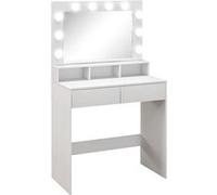 HomCom Coiffeuse Miroir Hollywood 3 modes d'éclairage 2 tiroirs étagère 3 niches 80x40x135 cm Blanc