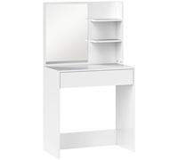 Coiffeuse Miroir Style Contemporain - 2 Étagères Latérales, Grand Tiroir - Blanc Blanc