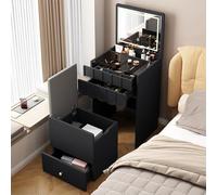 Coiffeuse Moderne à éclairage LED avec Chaise pivotante et Rangement dissimulé - Coiffeuse compacte pour Petits espaces, élégante pour Chambre à Coucher, Blanche, 15,7 Pouces