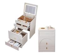 Coiffeuse moderne à rabat avec miroir et lumières - Commode de maquillage compacte 3 en 1 avec chaise et 4 zones de rangement - Station de maquillage élégante (50 cm)