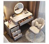 Coiffeuse Moderne avec Grand Miroir et éclairage, Ensemble de Coiffeuse à 5 tiroirs, 3 Couleurs d'éclairage réglables, pour Chambre à Coucher, Salle de Maquillage Moderne, 100 cm, Gris