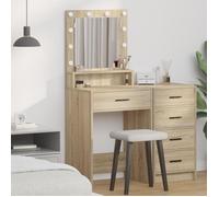 Coiffeuse moderne avec lumières LED - vidaxl - Chêne Sonoma - 79x41x135 cm - Beige - Éclairage intégré - Grand tiroir
