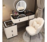 Coiffeuse moderne avec miroir à capteur tactile LED, design rond, commode compacte et tabouret, meuble de chambre à coucher élégant, économise de l'espace 100 cm