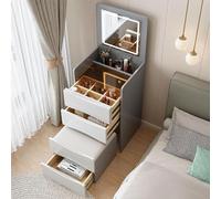 Coiffeuse moderne avec miroir éclairé à LED et tabouret rembourré et armoire à 3 tiroirs - Table de chevet multifonction pour chambre à coucher (noir)