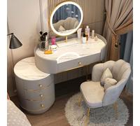 Coiffeuse moderne avec miroir et lumière LED réglable avec 3 tiroirs et chaise à dossier pétale pour chambre à coucher et dressing