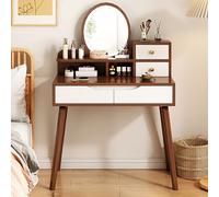 Coiffeuse moderne avec miroir et lumières LED - Rangement spacieux - 80 cm - 3 modes d'éclairage réglables - Idéale pour le maquillage et l'organisation de la chambre à coucher