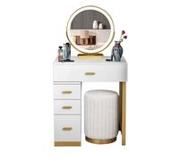 Coiffeuse Moderne avec Miroir Et Tabouret, Set De Table De Maquillage avec 4 Tiroirs en Bois Massif, Armoire LatéRale RéGlable, Assemblage Flexible, Cadeaux pour Filles