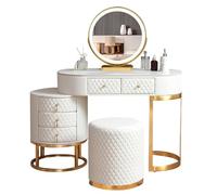 Coiffeuse Moderne avec Miroir LED, 3 LuminositéS RéGlable, Table De Maquillage avec Tabouret, Coiffeuse Moderne avec Tiroirs, 1 Armoire, Assemblage Flexible, Meuble Chambre