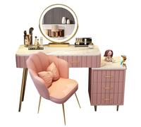 Coiffeuse Moderne avec Miroir LED, Organiseur de Bureau, Table de Maquillage à luminosité réglable pour Chambre à Coucher, Grande Coiffeuse de Rangement avec tiroirs, 80 cm, Rose