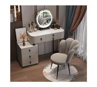 Coiffeuse moderne blanche avec miroir LED et chaise grise élégante pour filles et femmes, 80 cm, table de maquillage et table de chevet