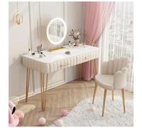 Coiffeuse moderne blanche pour filles avec 3 réglages de lumière avec miroir rond 2 tiroirs 1 avec dossier 80 x 40 x 75 cm